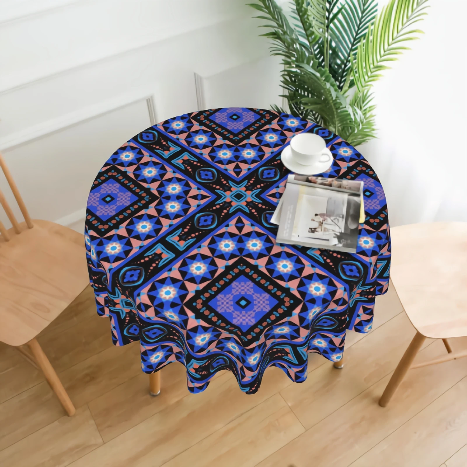 

Blue Floral Round Tablecloths Circular Table Cover Cloths for Holiday Kitchen Party Picnic Dining Decor 60 inch