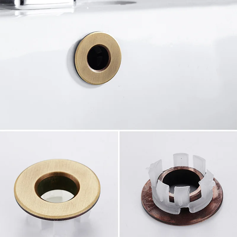 

2Pcs Bathroom Basin Faucet Sink Overflow Cover Brass Six-foot Ring Insert Replacement Hole Cover Cap Chrome Trim Bathroom