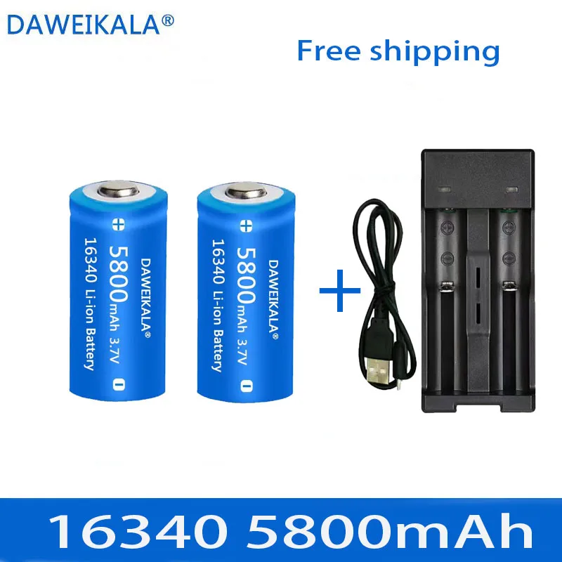 

5800mAh Rechargeable 3.7V Li-ion 16340 Batteries CR123A Battery For LED Flashlight Wall Charger, Travel For 16340 CR123A Battery