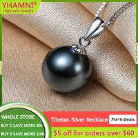 yhamni with credentials 925 sterling silver color necklace un natural black pearl pendant necklace statement women gift jewelry