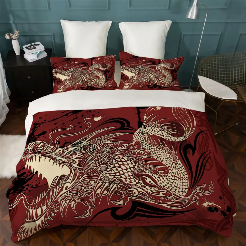 

Dragon Bedding Set Red Duvet Cover Sets King Size Bedsheet Home Bedclothes Luxury Bedspread with Pillowcase Bed Comforter Covers