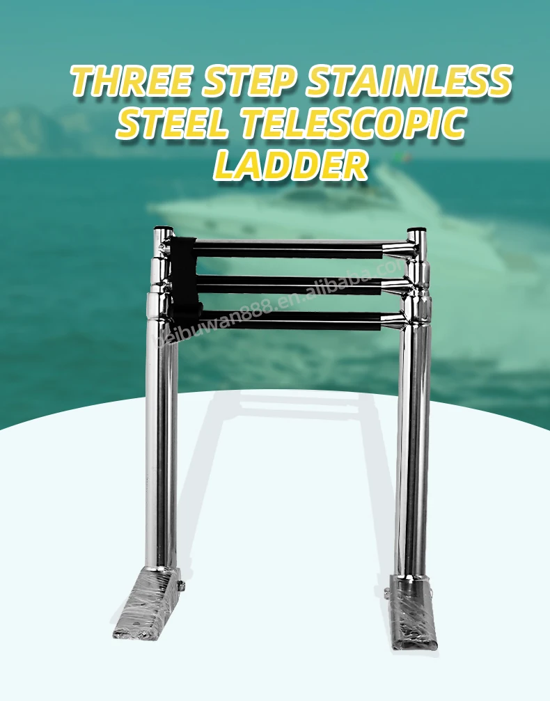 

3 Step Stainless Steel Telescoping Boat Ladder Swim Folding Ladders Accessories for Marine Boat Yacht Swimming Pool