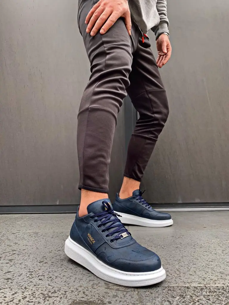 Knack high base daily shoes 040 navy blue Men 'S New Season High-Based Faux Leather Lace-Up Unisex Sports Model  Men's Boots New Season Sneakers Casual High Sole White Luxury Brand Trendy Genuine Leather Comfort