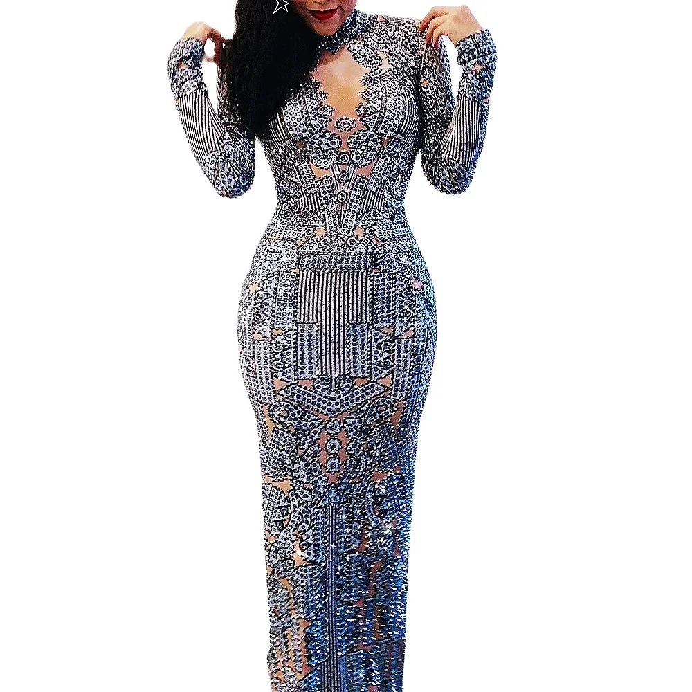 Новые блестящие бриллианты женские сетчатые перспективные платья с разрезом и