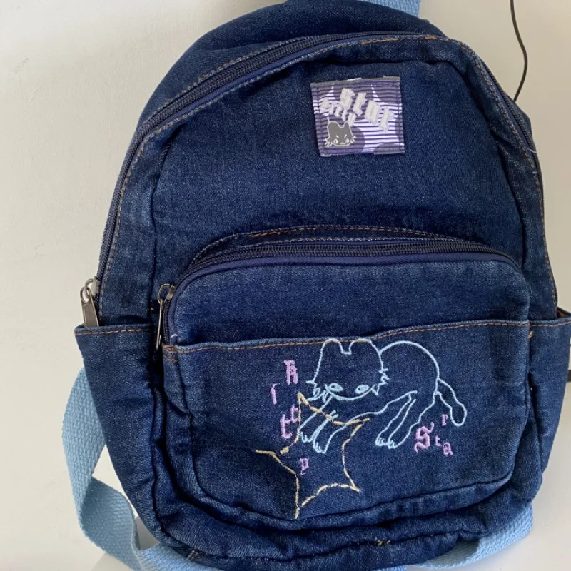 Y2K Korean Aesthetic Cartoon Denim Kawaii Book Bag Backpack Student Bags Schoolbag Kids Travel Girls Ladies Backpacks For Women