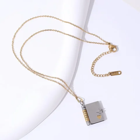 Титановая сталь, ожерелье-книга для пары, сердце, подвеска-книга ручной работы, водонепроницаемый медальон с текстом для пары