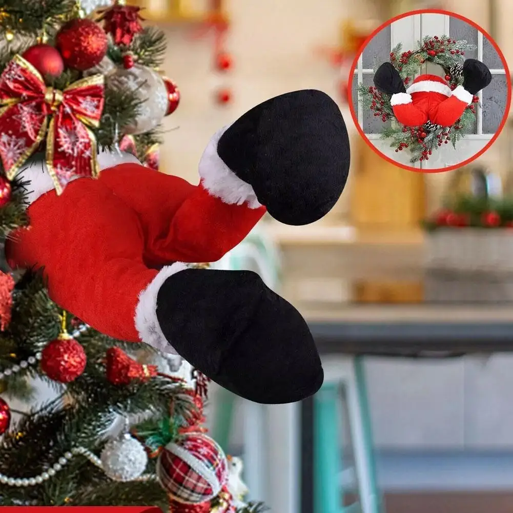 Украшение рождественской елки ножки Санта-Клауса плюшевый декор для дверей