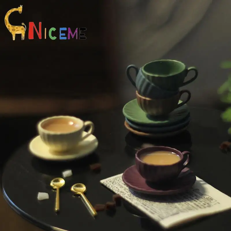 

3pcs/Set 1/12 Scale Miniature Simulation Dollhouse Coffee Cup With Saucer Spoon Kitchen Tableware For Doll Accessories Toy