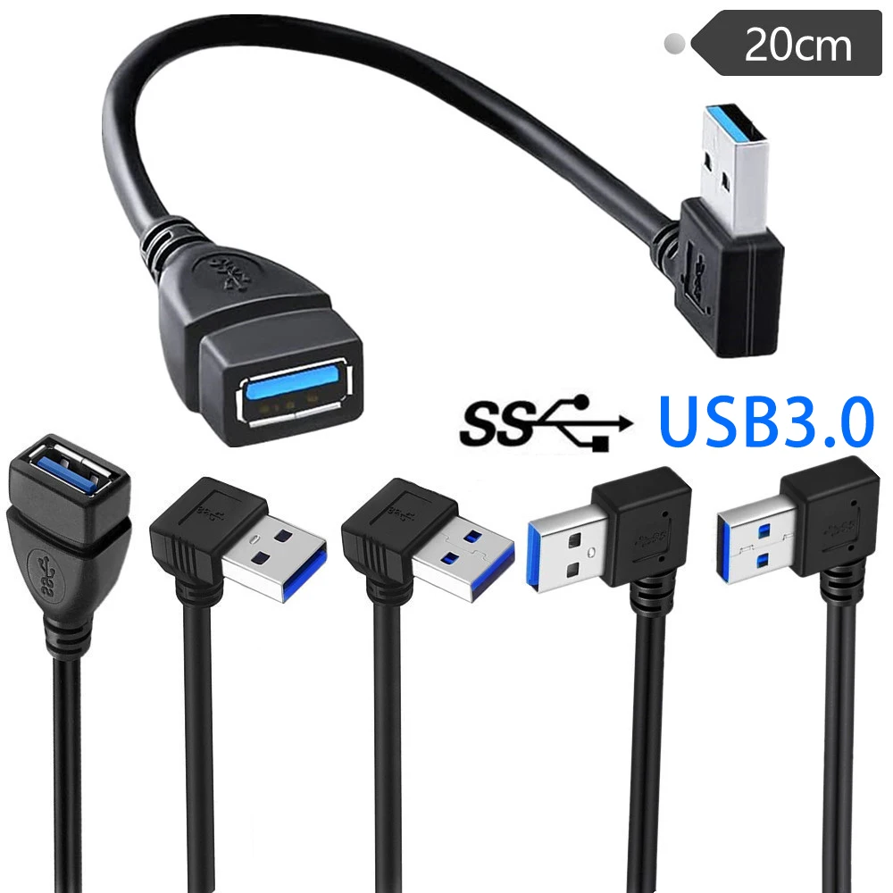 Усовершенствованная версия, 90 градусов, USB 3,0 A, штекер-гнездо, Сверхбыстрая зарядка и синхронизация данных 5Gbp, короткий шнур для ноутбука, диска, мыши, жесткого диска