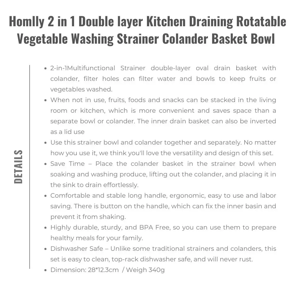 2-в-1 двухслойная кухонная утварь Homlly сливная вращающаяся сетка для мытья овощей