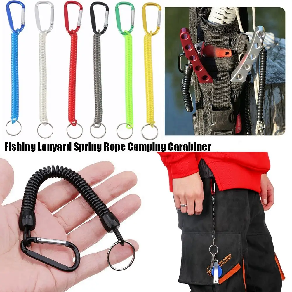 

Tether Secure Lock Tackle Anti-lost Phone Keychain Portable Fishing Lanyards Spring Elastic Rope Camping Carabiner