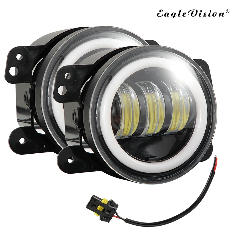 

2x 4Inch Round Led Fog Lights 30W 6000K White Halo Ring DRL Off Road Fog Lamp For Jeep Wrangler JK TJ LJ Grand Cherokee