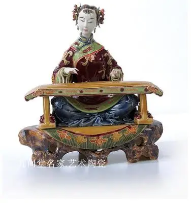 

Piano rhyme long classical beauty Shiwan doll ceramic gift decoration Chinese sitting room club tea library study Beauty Women