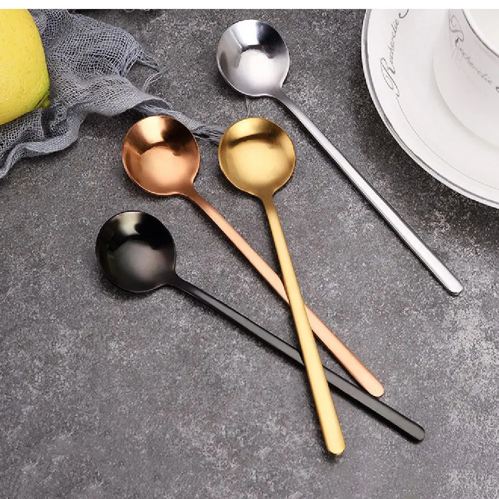 

Nordic Style Spoon Small Gold Silver Stainless Steel Round Tea Coffee Spoon for Yogurt Ice Dessert Long Handled Spoon Cutlery