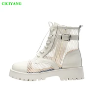 ciciyagn womens summer martin boots 2021 new ladies mesh sandals genuine leather belt buckle british style breathable shoes