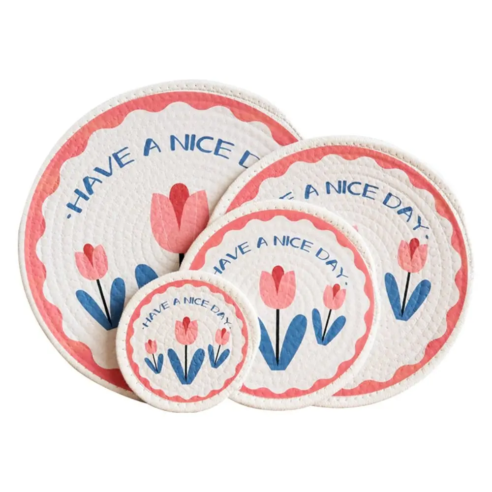 Тканый хлопковый коврик с цветочным принтом тюльпана теплоизоляционный