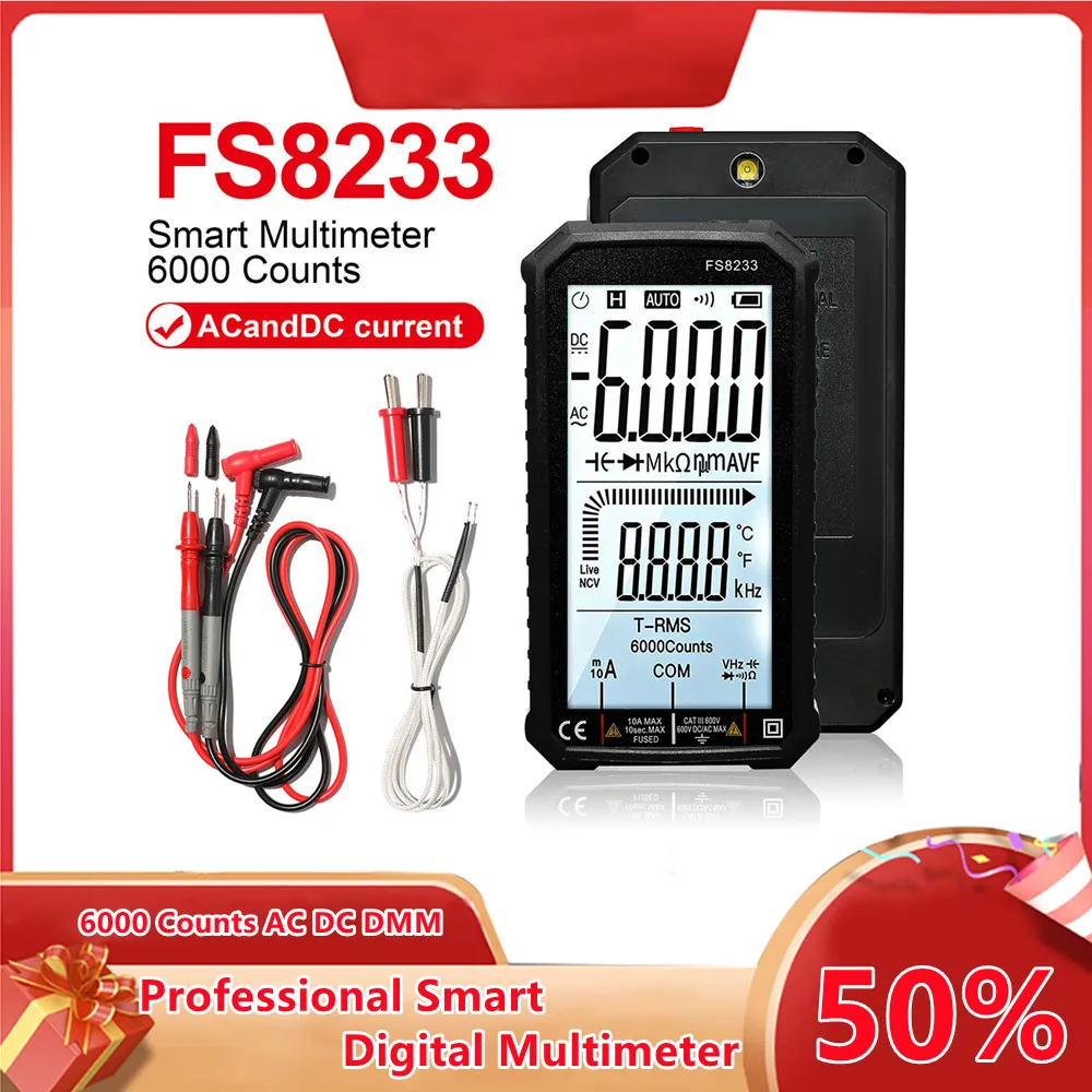 

FS8233 Smart MultimeterGeneration Mini Digital Multimeter AC DC Voltage Current Resistance Capacitance Tester Multitester Tester