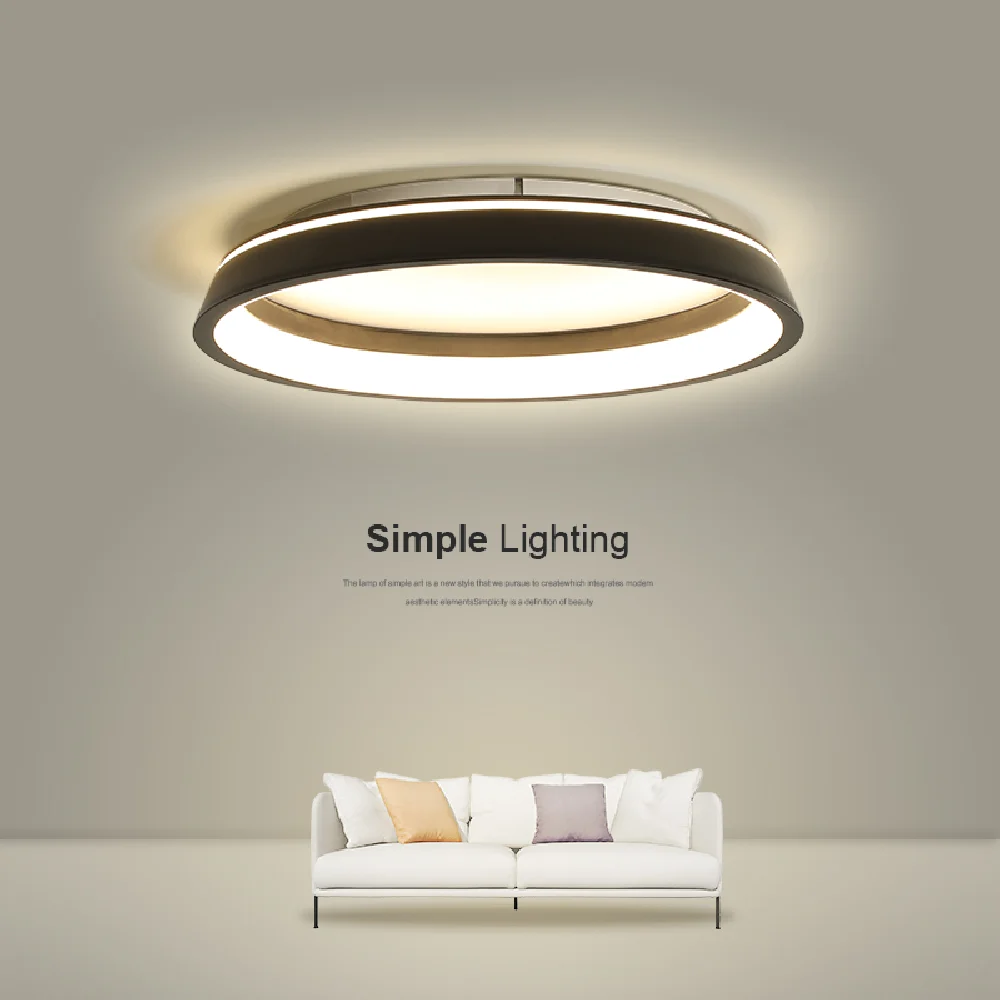 

Black Or White Modern Simple LED Ceiling Light For Dining Living Room Surface Mount Bedroom Kitchen Home Deco Round Panel Lamp