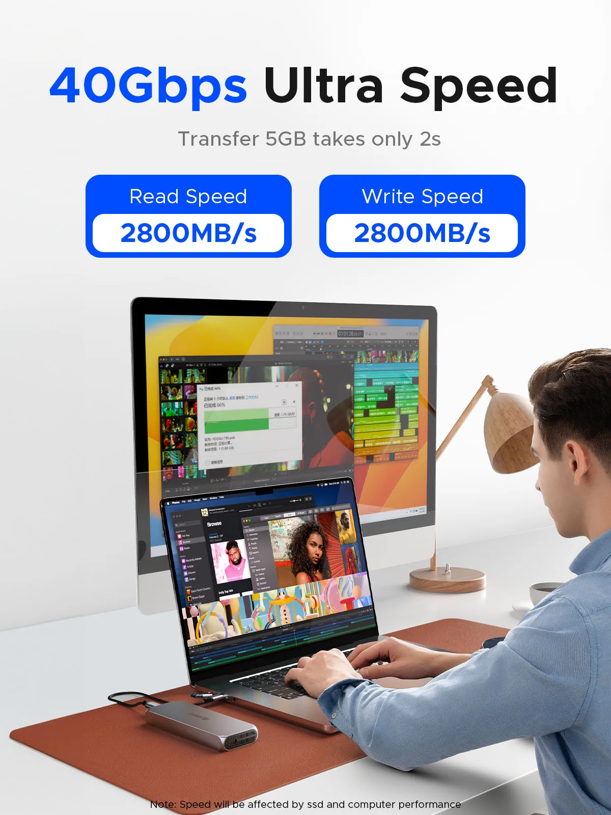 Корпус SSD ORICO M.2 NVMe с пропускной способностью 40 Гбит/с и вентилятором для контроля