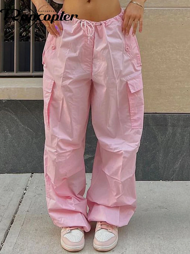 

Брюки-карго Rapcopter y2k женские розовые, спортивные штаны с большими карманами, на пуговицах, Спортивная уличная одежда, Джоггеры в Корейском ст...