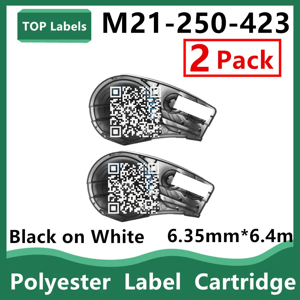 

1~2PK Replacement M21-250-423 Ribbon Cartridges Black on White 6.35mm*6.4m Polyester Signs In Labeller,Handheld Label Printer