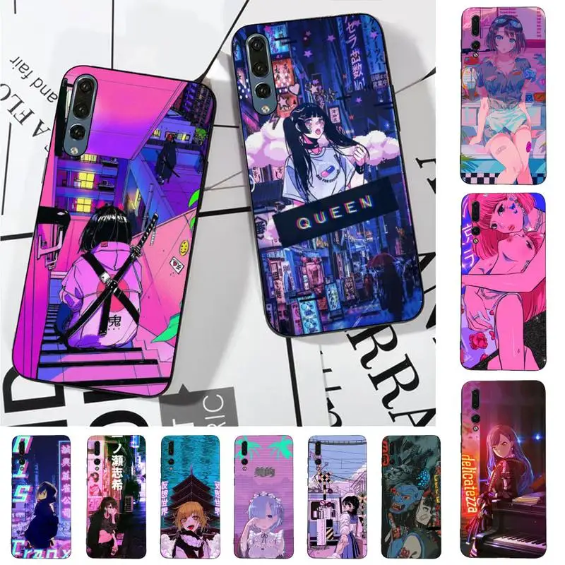 

Vaporwave Glitch Anime Phone Case for Huawei P30 40 20 10 8 9 lite pro plus Psmart2019