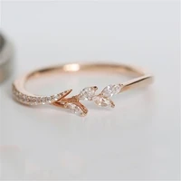 new pattern flowers ring plating rose gold color micro cubic glass filledia tail ring fashion womens accessories jewelry gift