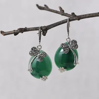 925 sterling silver retro fashion dragonfly hanging earrings wholesale women thai silver inlaid water drop agate earrings eh081