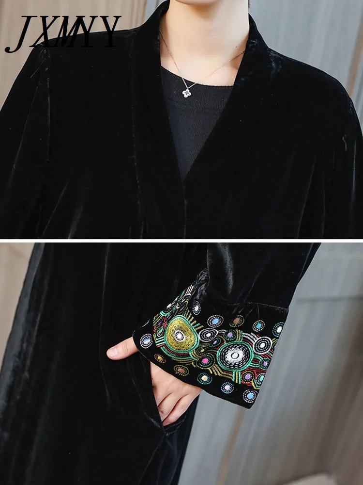 Женское бархатное кимоно с вышивкой V-образным вырезом | Женская одежда