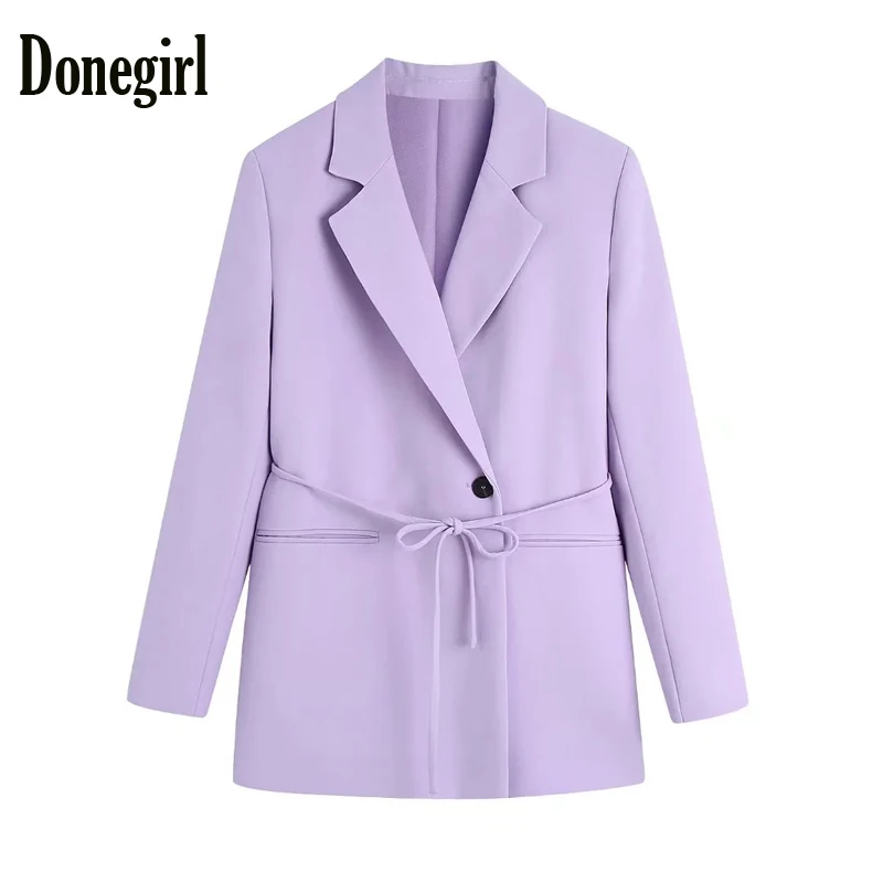 

Blazer Women Solid With Belt Straight Casual Blazer Long Sleeve Single Button Outerwear Suit Jacket Female Streetwear Tops