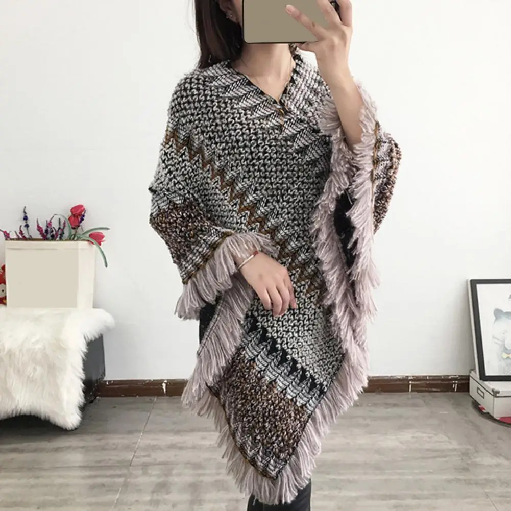 

Sweater Coat Irregular Hem Bohemian Loose V Neck Colorful Irregular Hem Cloak Coat Sweater Cloak Coat for Travel