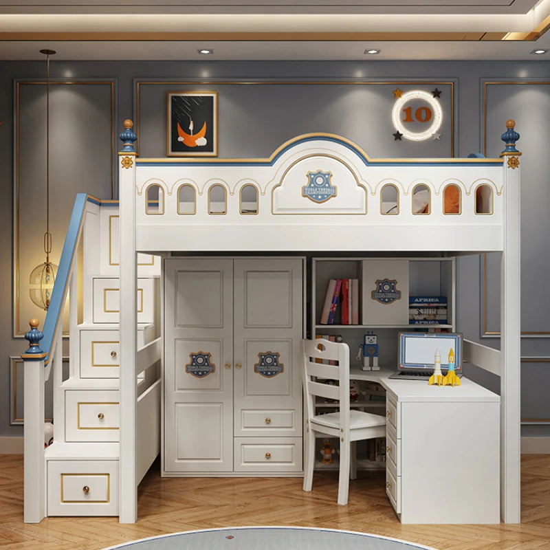 

Interlaced Upper and Lower Bed Desk Wardrobe Combined High Low Cabinets under