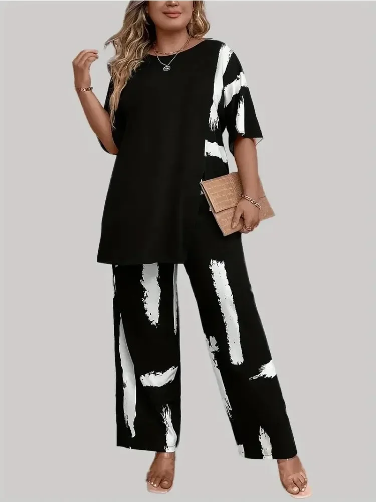 Женский элегантный топ с коротким рукавом и круглым вырезом подходящие брюки