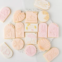 summer girl cake cookie press stamp acrylic 3d fondant sugar craft beach shell diy baking biscuit cake decoration tool