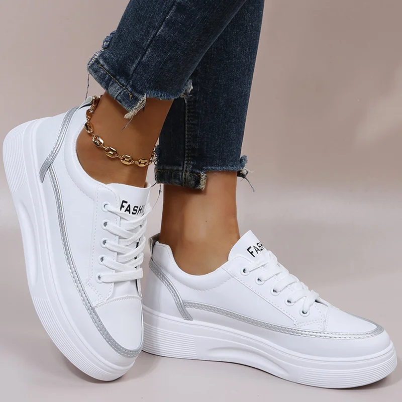 

2022 Women's Sneakers Lace Up Women Vulcanized Shoes Trainers Chunky Sneakers White Female Flat Shoes Zapatillas Mujer Plus Size