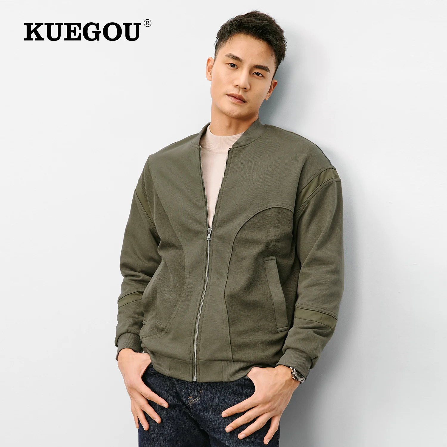 

KUEGOU 2022 Spring Black Jacket Men Coat Hip Hop Japanese Streetwear Vintage Male Korean Bomber Baseball Varsity Clothes 8831