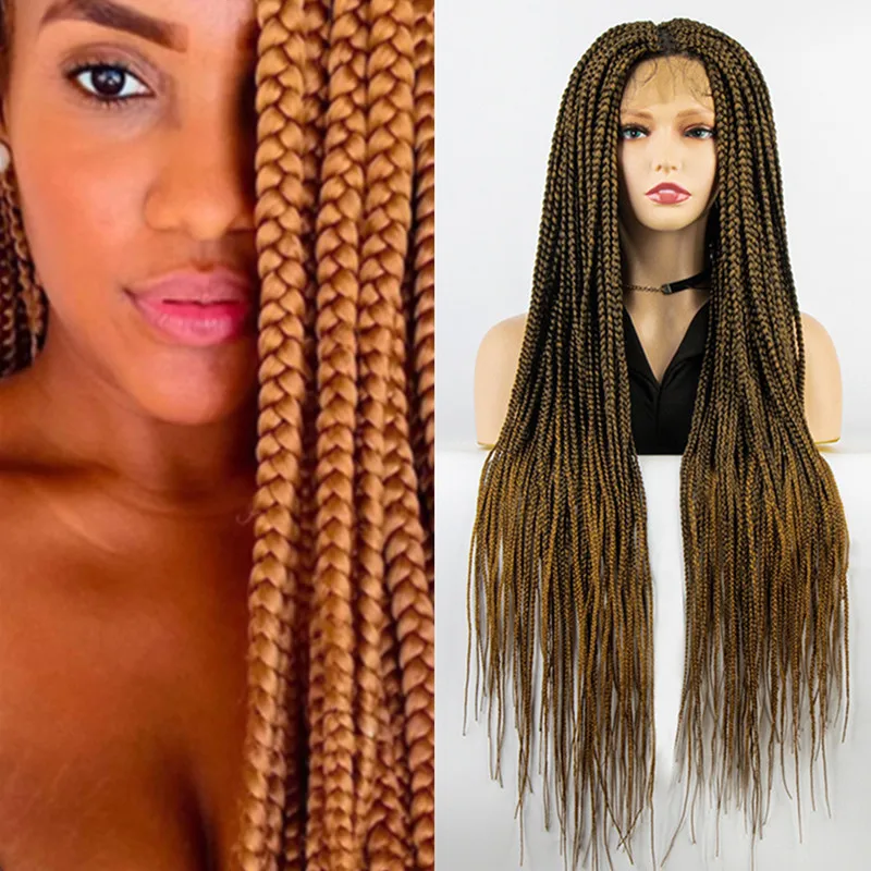 

brown Braid Lace Front Wigs Full Lace Wig Synthetic for Women African American Cosplay30-34 Inch Black Box Braided Wig Perruque