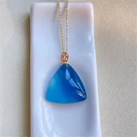 Top Natural Blue Aquamarine Stone Pendant Necklace For Women Men Gift Crystal 19x6mm Beads Clear Gemstone 18K Gold Jewelry AAAAA