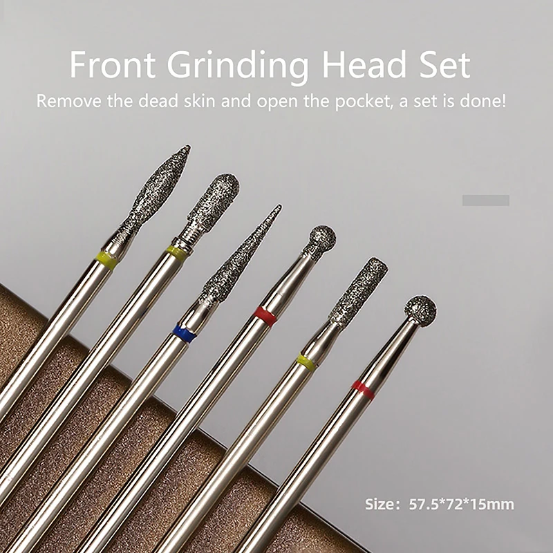 

6Pcs/set Diamond Nail Grinding Head Polishing Grinding Nail Electric Manicure Tool Cuticle Nail Sander Drill Bit Accessories
