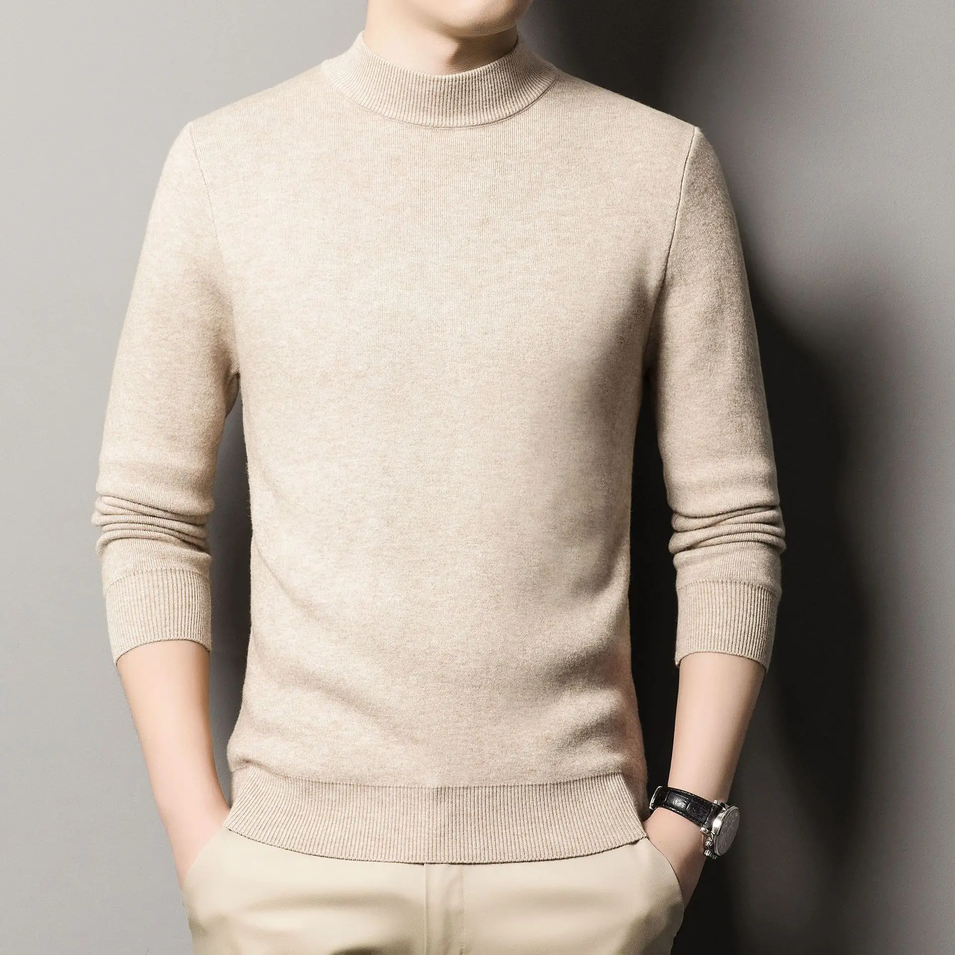 

Autumn Winter Mock Neck Sweater Men Casual Solid Color Full Sleeve Knitted Sweater Top Keep Warm Pullover Men Knitwear M-4XL