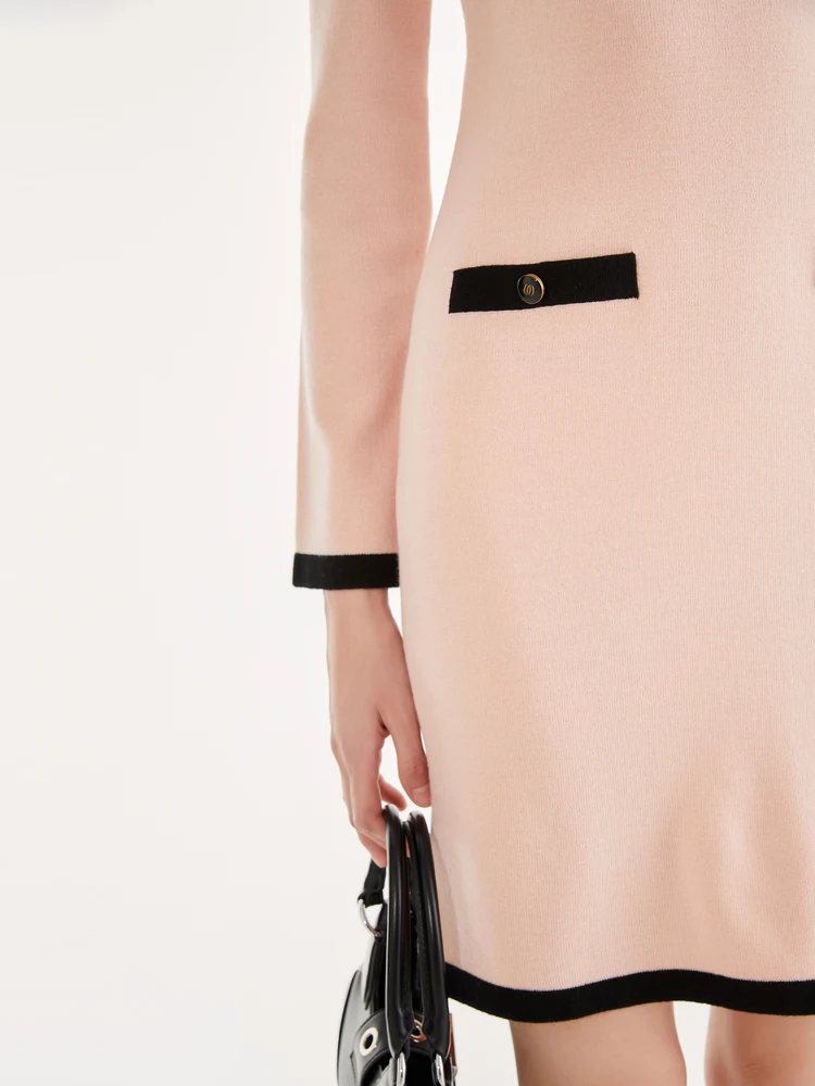 Obeg Oubiqian Изящное флисовое трикотажное платье Весна и осень Приталенные розовые