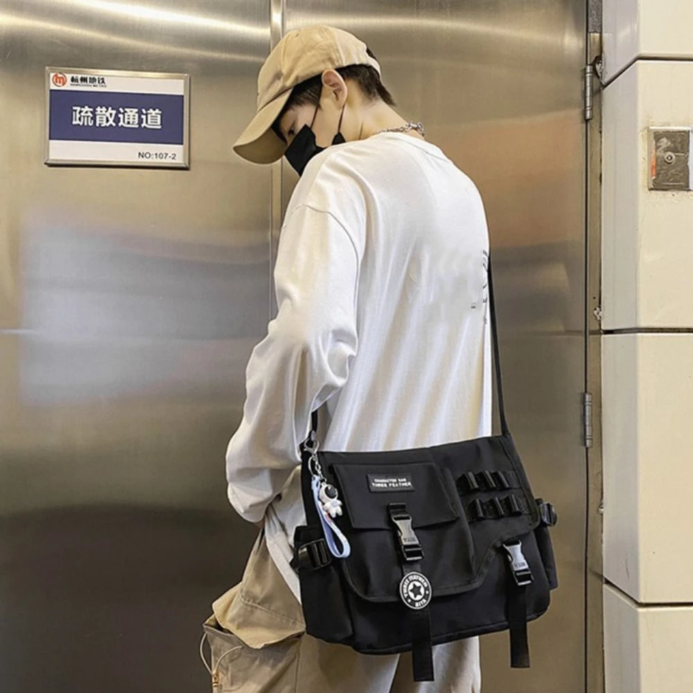 Мужская сумка через плечо Harajuku большая вместительная квадратная нейлоновая