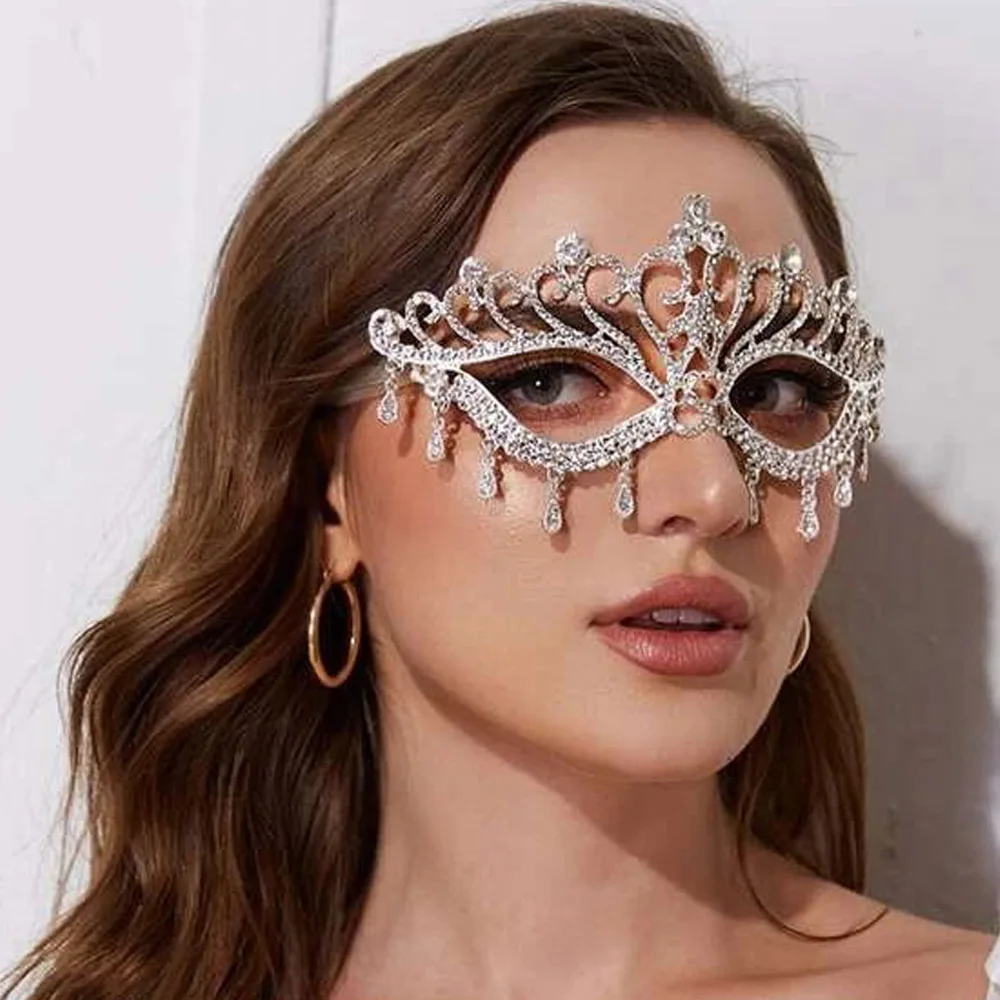 

Stonefans Rhinestone Crown Shape Mask for Face Masquerade Party Jewelry Luxury Halloween Mask Face Decoration for Women Gifts