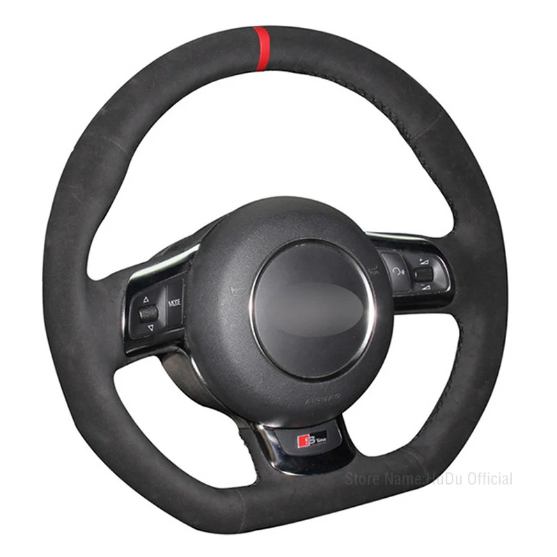 

Steering Wheel Cover for Audi TT TTS (8J) 2006-2014 A3 S3 (8P) Sportback 2008-2012 R8 Hand-stitched Black Faux Suede Red Marker