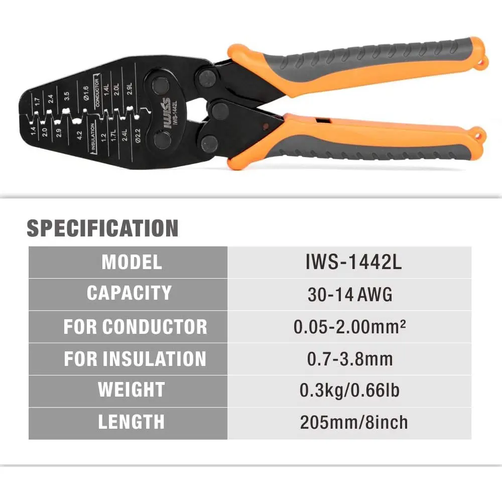 

IWS-1442L Обжимные клещи для микроразъема для обжима 30-14AWG с открытым стволом Molex, TE AMP, JST Инструмент для зажима проводов