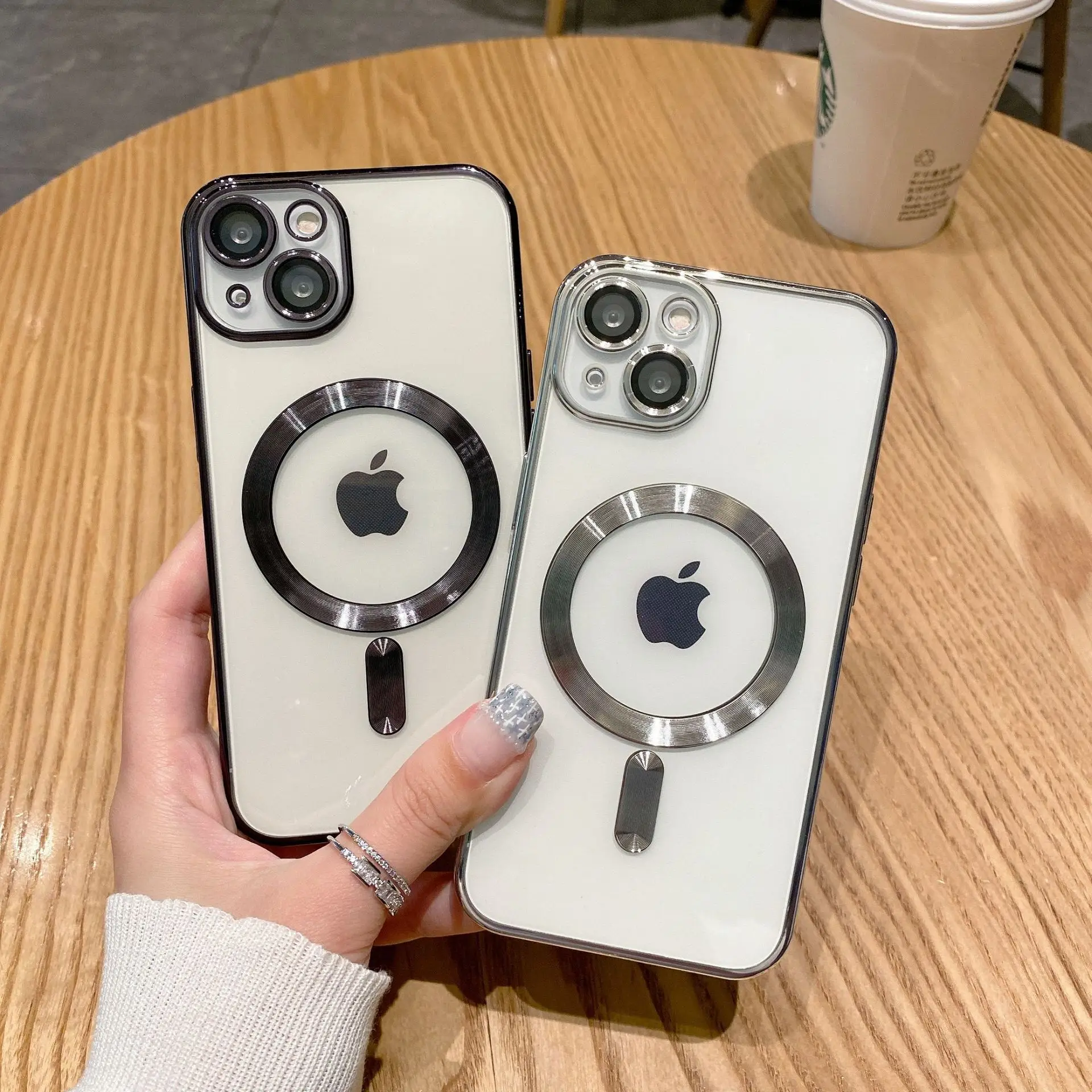 

Магнитный чехол для iPhone 14 13 12 11 Pro Max 14Plus, модный прозрачный мягкий силиконовый чехол с цветным покрытием и функцией беспроводной зарядки