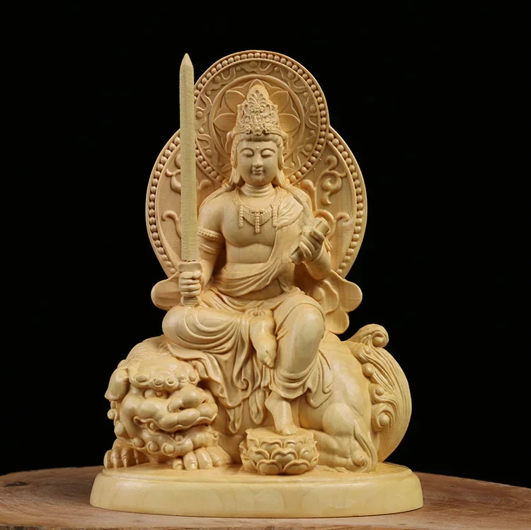 Фото Статуя Будды из зодиака, Бодхисаттва Вашу Покинья Buxus Kuan Yin, статуя Будды с резьбой по дереву, статуя Будды для медитации №4