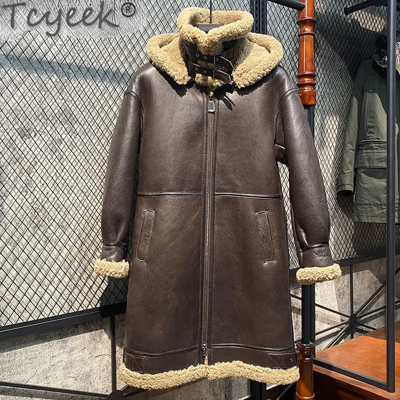 

Tcyeek Mens Fur Coat Winter Jackets for Men Natural Fur Coats Genuine Leather Jacket Men Long Thick Warm Fur Jackets Hooded SGG