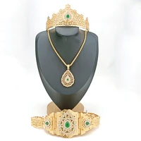 algerian wedding jewelry set bridal tiara dress metal belt crystal pendant necklace combination womens necklace gift