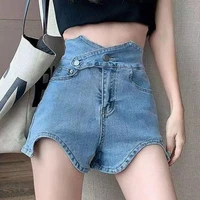 high waist sexy womens jeans shorts 2022 summer fashion denim broken hole splicing irregular ladies skinny super short jeans